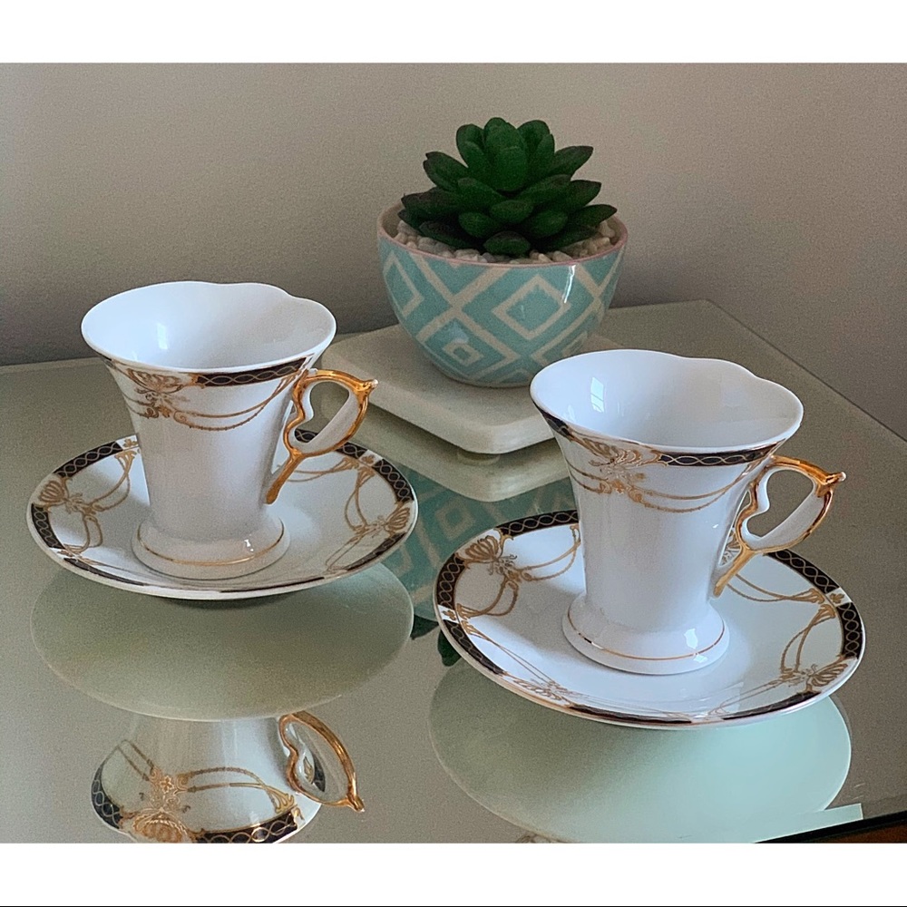 ❗️NEW fine porcelain 2 espresso cups & saucers ❗️